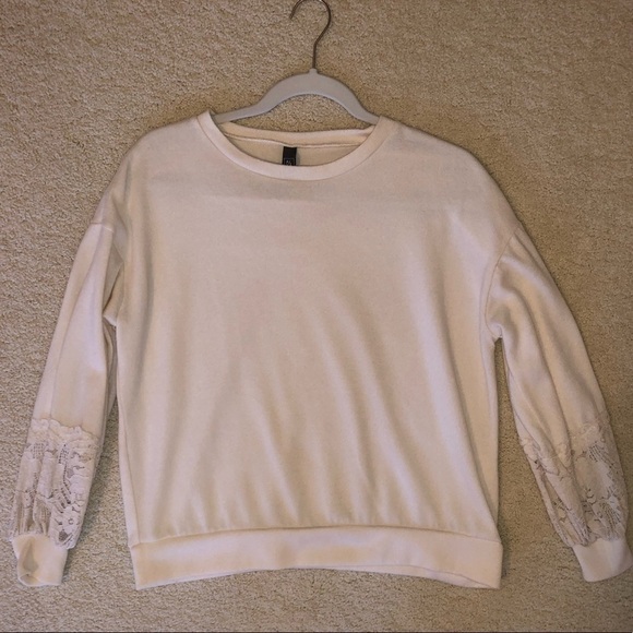 Alya Sweaters - Alya Cream Sweater with Lace Detail